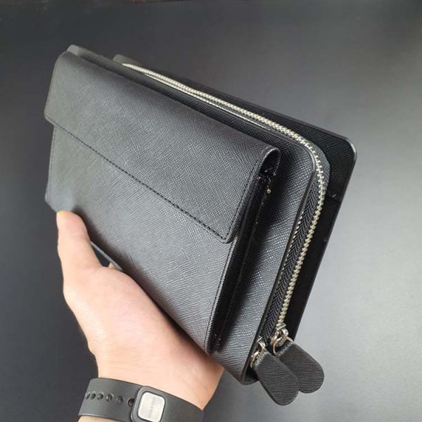 Clutch 2 ngăn kéo da Safiano màu đennâu - CL122