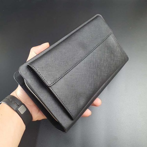 Clutch 2 ngăn kéo da Safiano màu đennâu - CL122